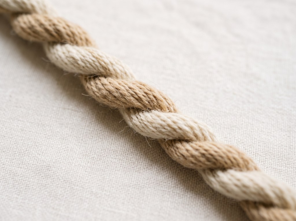 Two strands of natural fibre twisted together into a single cord